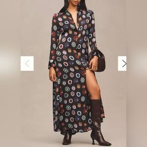 Corey Lynn Calter Long-Sleeve V-Neck Jewel Maxi Shirt Dress by Anthropologie